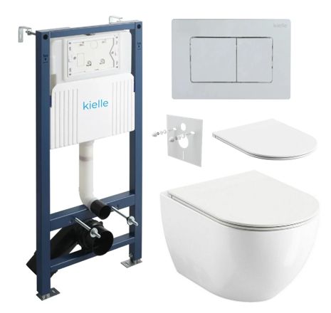 kielle Set modulu do sadrokartónu, WC Urban City a splachovacie tlačidlo, chróm lesklý