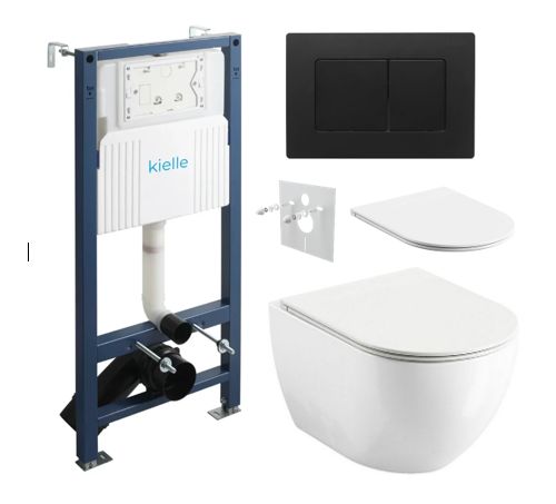 kielle Set modulu do sadrokartónu, WC Urban City a splachovacie tlačidlo, matná čierna