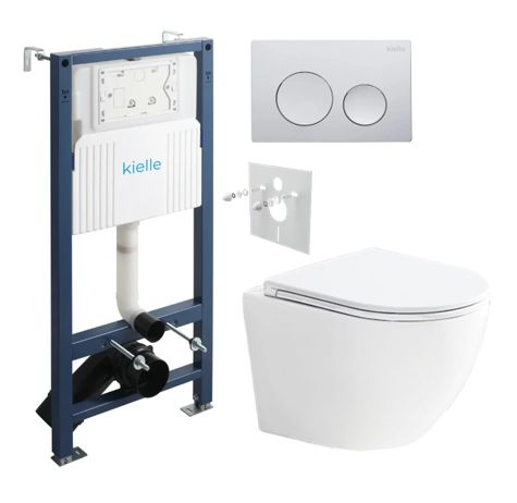 kielle Set modulu do sadrokartónu, WC Urban a splachovacie tlačidlo, chróm lesklý