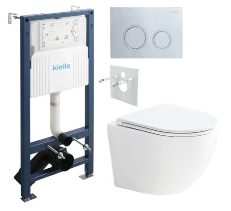 kielle Set modulu do sadrokartónu, WC Urban a splachovacie tlačidlo, chróm lesklý