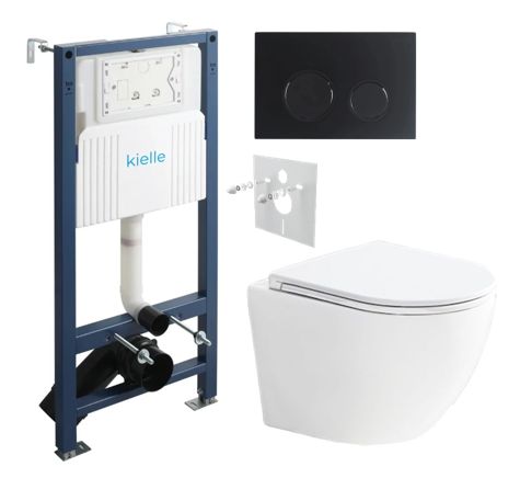 kielle Set modulu do sadrokartónu, WC Urban a splachovacie tlačidlo, čierna matná