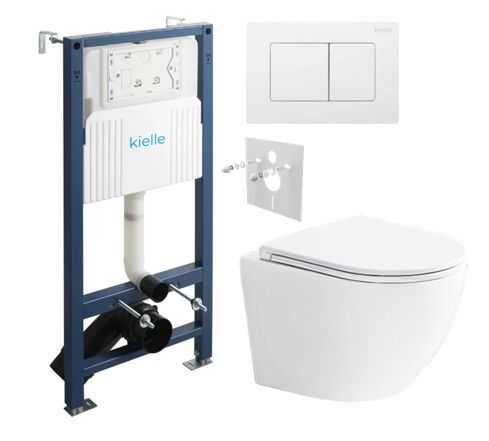 kielle Set modulu do sadrokartónu, WC Urban a splachovacie tlačidlo, biela lesklá