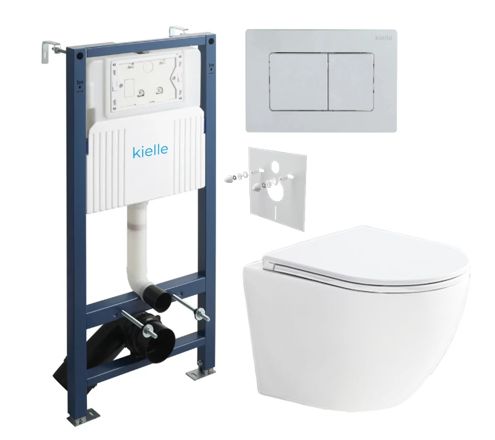 kielle Set modulu do sadrokartónu, WC Urban a splachovacie tlačidlo, chróm lesklý