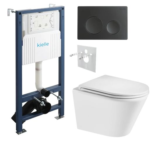 kielle Set modulu do sadrokartónu, WC Spinex a splachovacie tlačidlo, čierna matná