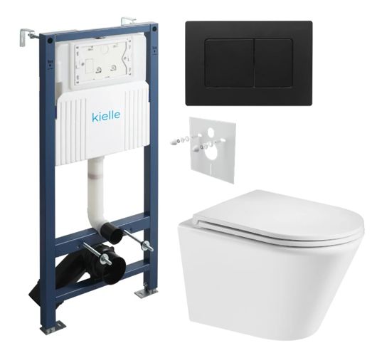 kielle Set modulu do sadrokartónu, WC Spinex a splachovacie tlačidlo, čierna matná