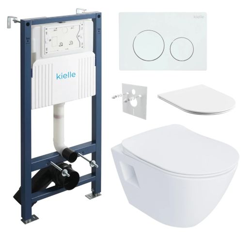 kielle Set modulu do sadrokartónu, WC Urban a splachovacie tlačidlo, biela lesklá