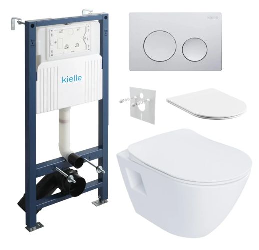 kielle Set modulu do sadrokartónu, WC Urban a splachovacie tlačidlo, chróm lesklý