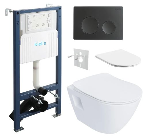 kielle Set modulu do sadrokartónu, WC Urban a splachovacie tlačidlo, čierna matná