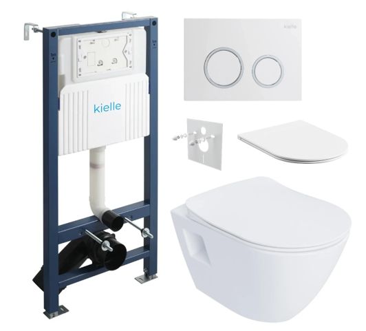 kielle Set modulu do sadrokartónu, WC Urban a splachovacie tlačidlo, lesklá biela/chróm