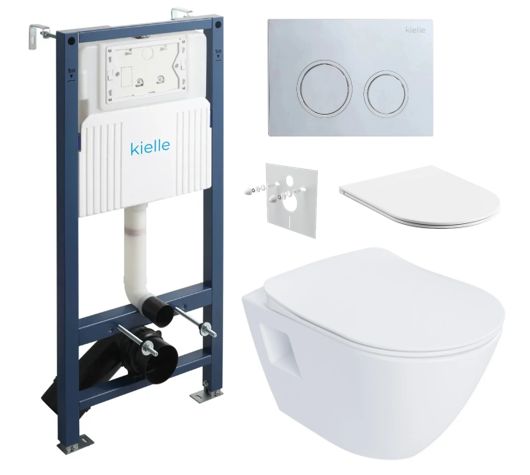 kielle Set modulu do sadrokartónu, WC Urban a splachovacie tlačidlo, chróm lesklý