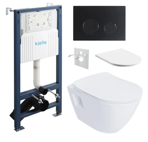 kielle Set modulu do sadrokartónu, WC Urban a splachovacie tlačidlo, čierna matná