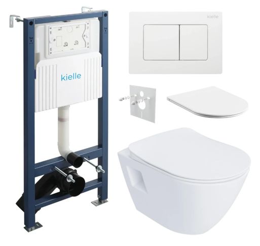 kielle Set modulu do sadrokartónu, WC Urban a splachovacie tlačidlo, biela lesklá