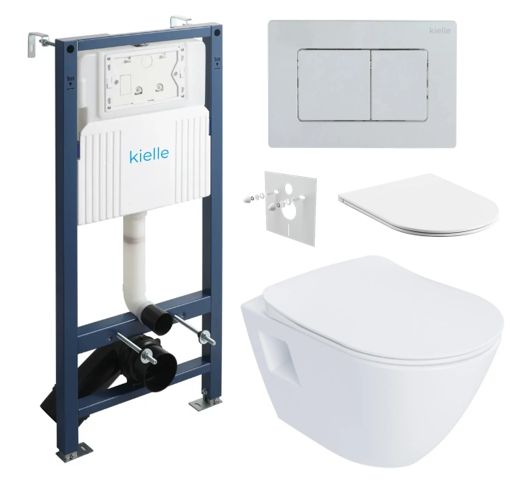 kielle Set modulu do sadrokartónu, WC Urban a splachovacie tlačidlo, chróm lesklý