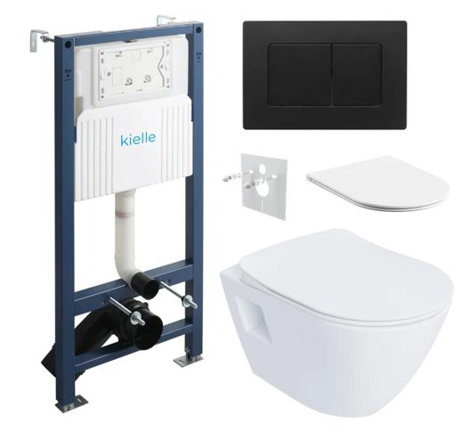 kielle Set modulu do sadrokartónu, WC Urban a splachovacie tlačidlo, čierna matná