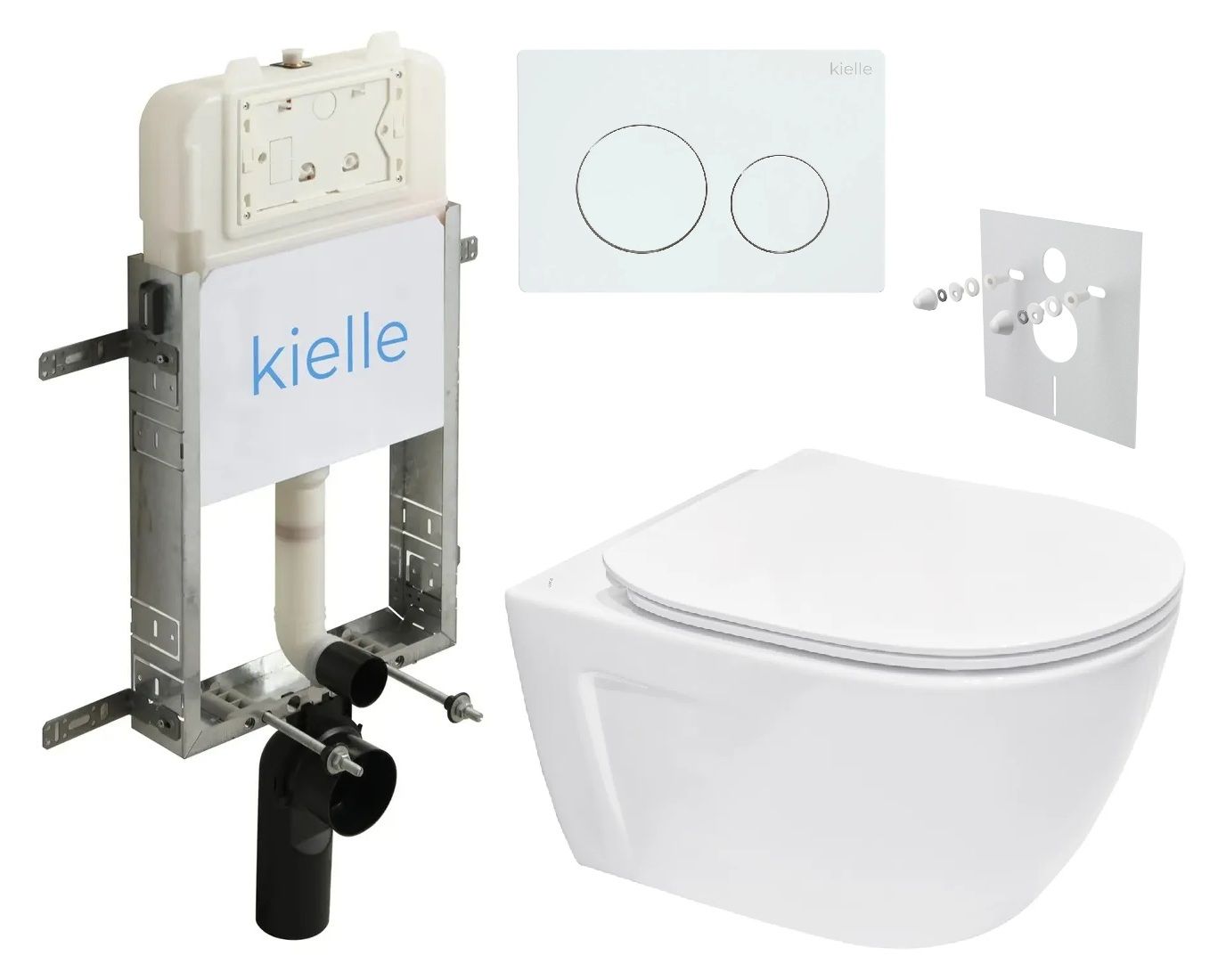 kielle Set modulu na zamurovanie, EBS Diana New WC, WC doska softclose a splachovacie tlačidlo, biela lesklá KKE055