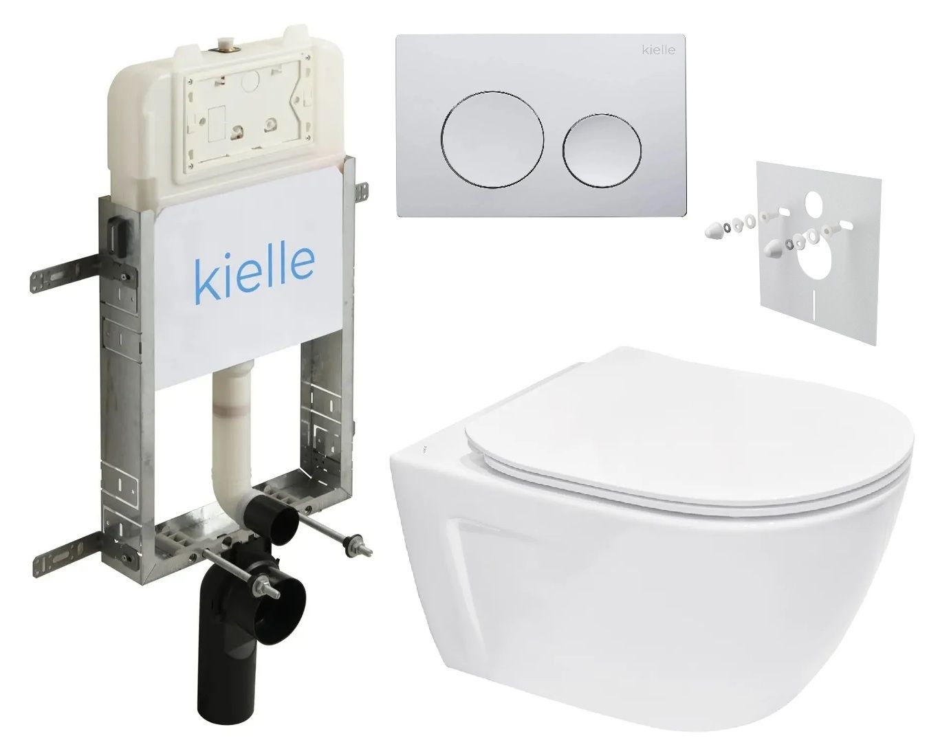 kielle Set modulu na zamurovanie, EBS Diana New WC, WC doska softclose a splachovacie tlačidlo, chróm lesklý KKE056
