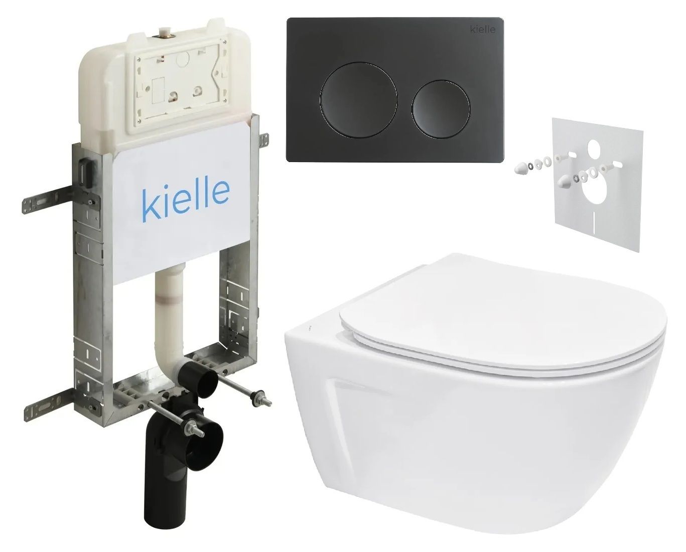 kielle Set modulu na zamurovanie, EBS Diana New WC, WC doska softclose a splachovacie tlačidlo, matná čierna KKE057