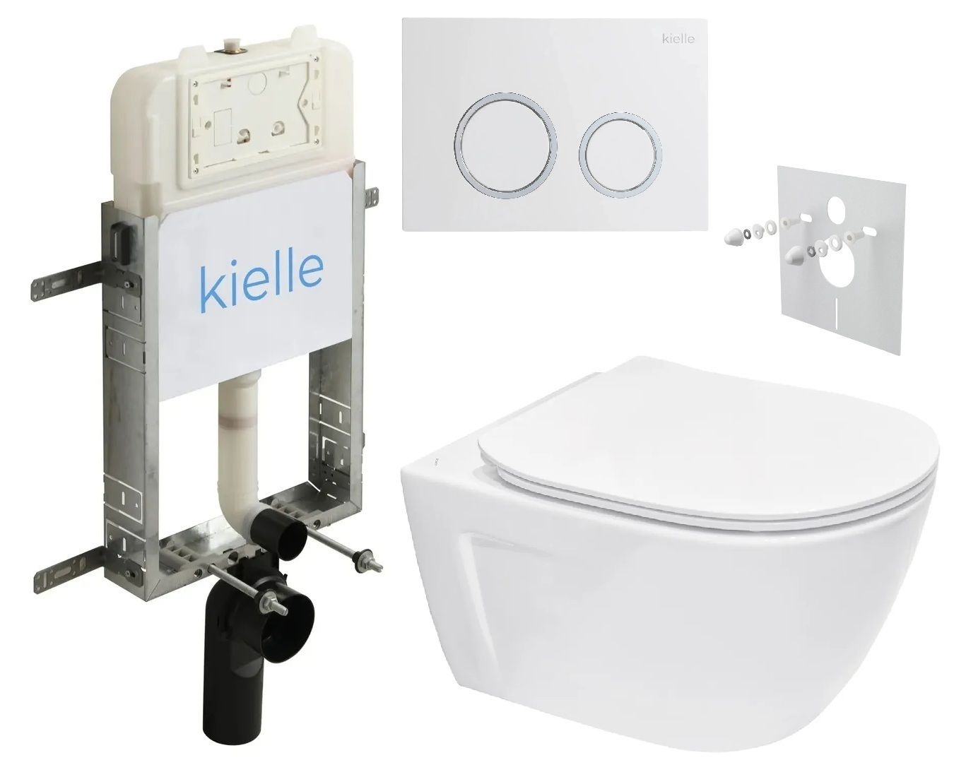 kielle Set modulu na zamurovanie, EBS Diana New WC, WC doska softclose a splachovacie tlačidlo, biela lesk/chróm KKE058