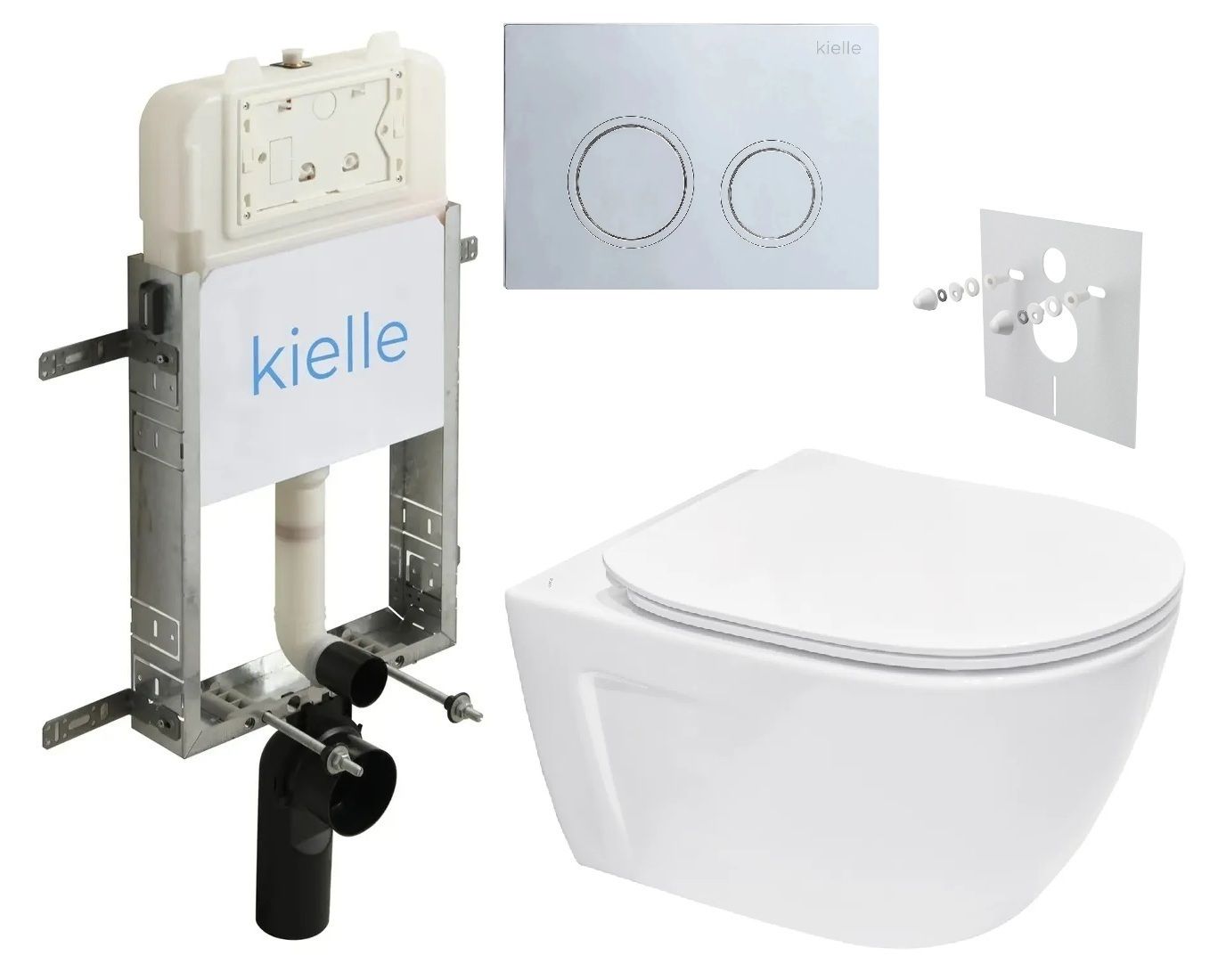 kielle Set modulu na zamurovanie, EBS Diana New WC, WC doska softclose a splachovacie tlačidlo, lesklý chróm KKE059