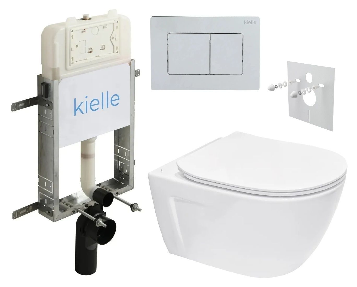 kielle Set modulu na zamurovanie, EBS Diana New WC, WC doska softclose a splachovacie tlačidlo, chróm lesklý KKE062