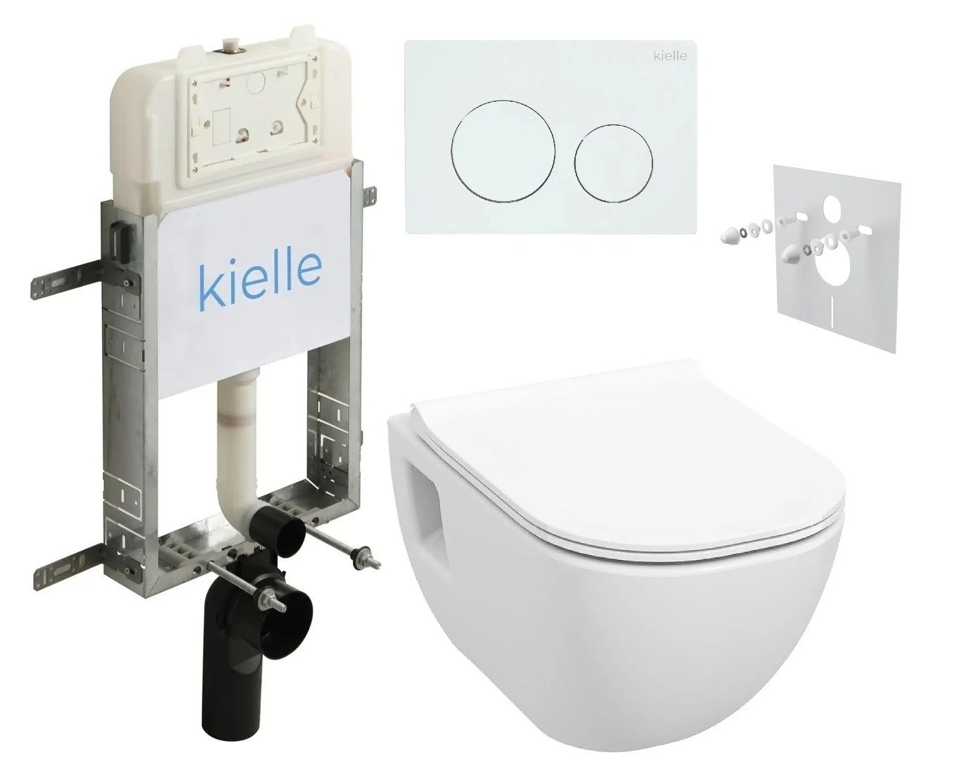 kielle Set modulu na zamurovanie, EBS Diana New WC, WC doska softclose a splachovacie tlačidlo, biela lesklá KKE064