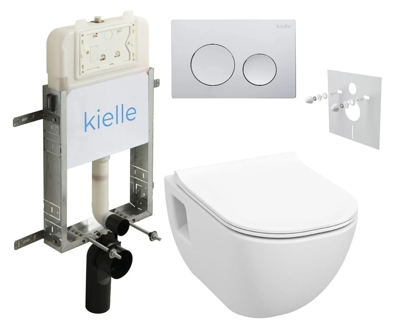 kielle Set modulu na zamurovanie, EBS Diana New WC, WC doska softclose a splachovacie tlačidlo, chróm lesklý KKE065