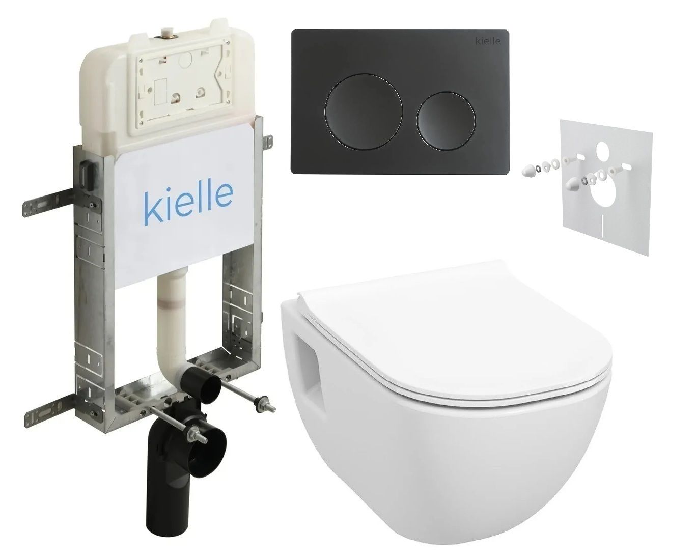 kielle Set modulu na zamurovanie, EBS Diana New WC, WC doska softclose a splachovacie tlačidlo, matná čierna KKE066