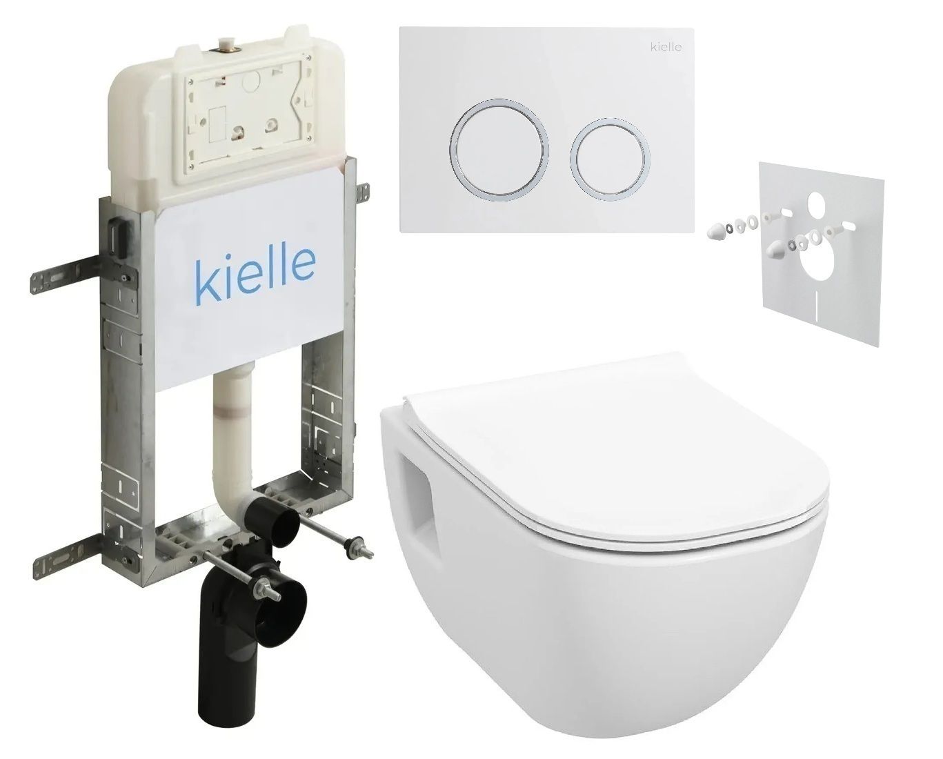 kielle Set modulu na zamurovanie, EBS Diana New WC, WC doska softclose a splachovacie tlačidlo, biela lesklá/chróm KKE067