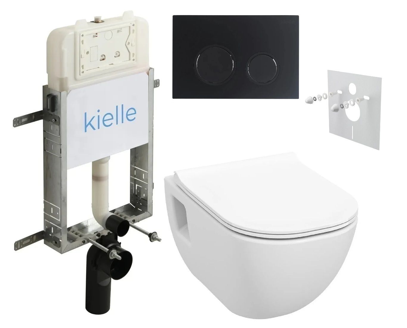 kielle Set modulu na zamurovanie, EBS Diana New WC, WC doska softclose a splachovacie tlačidlo, matná čierna KKE069