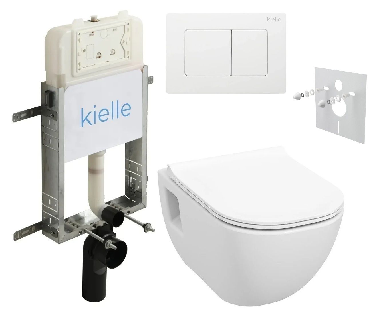 kielle Set modulu na zamurovanie, EBS Diana New WC, WC doska softclose a splachovacie tlačidlo, biela lesklá KKE070