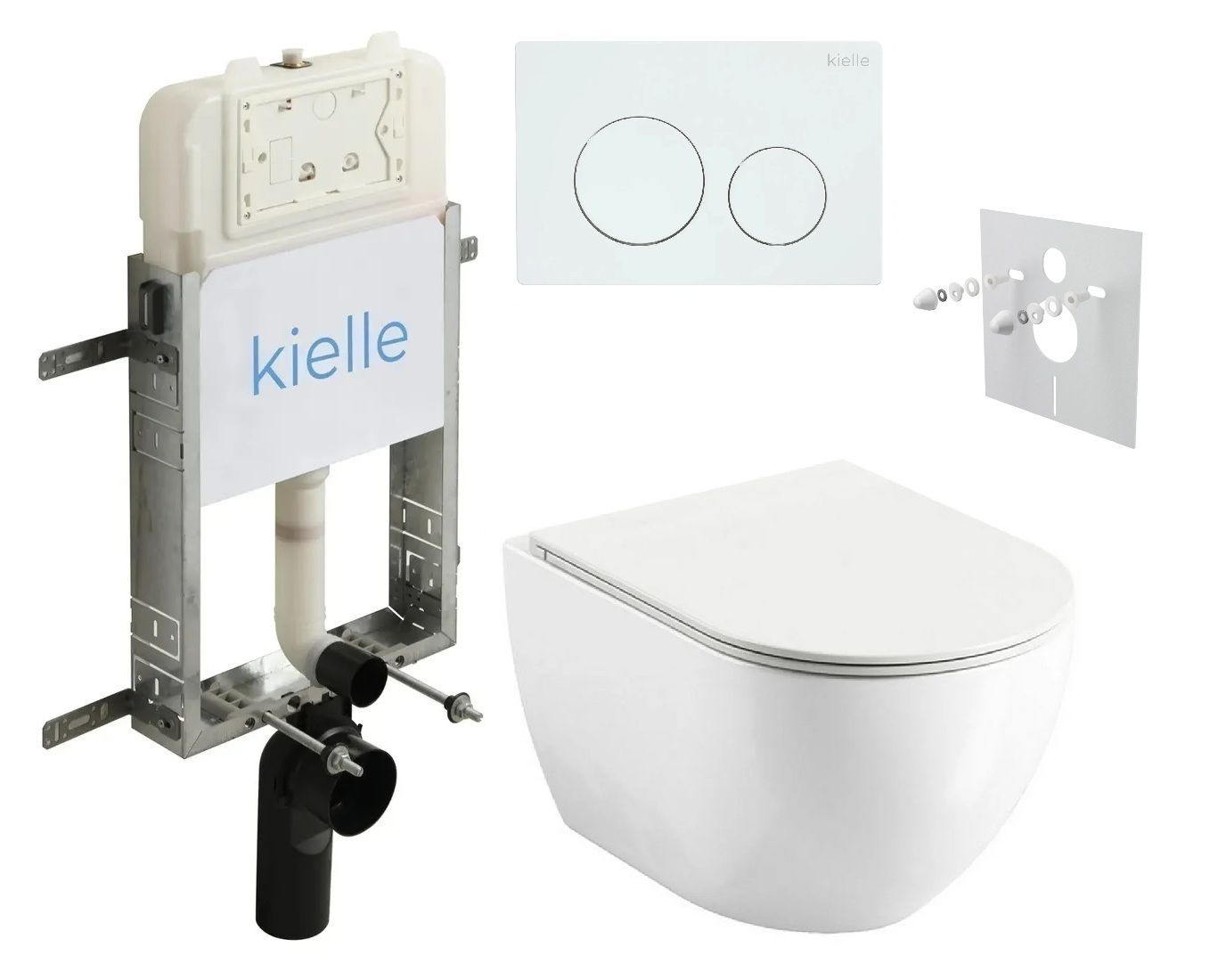 kielle Set modulu na zamurovanie, EBS Urban City WC, WC doska softclose a splachovacie tlačidlo, biela lesklá KKE073