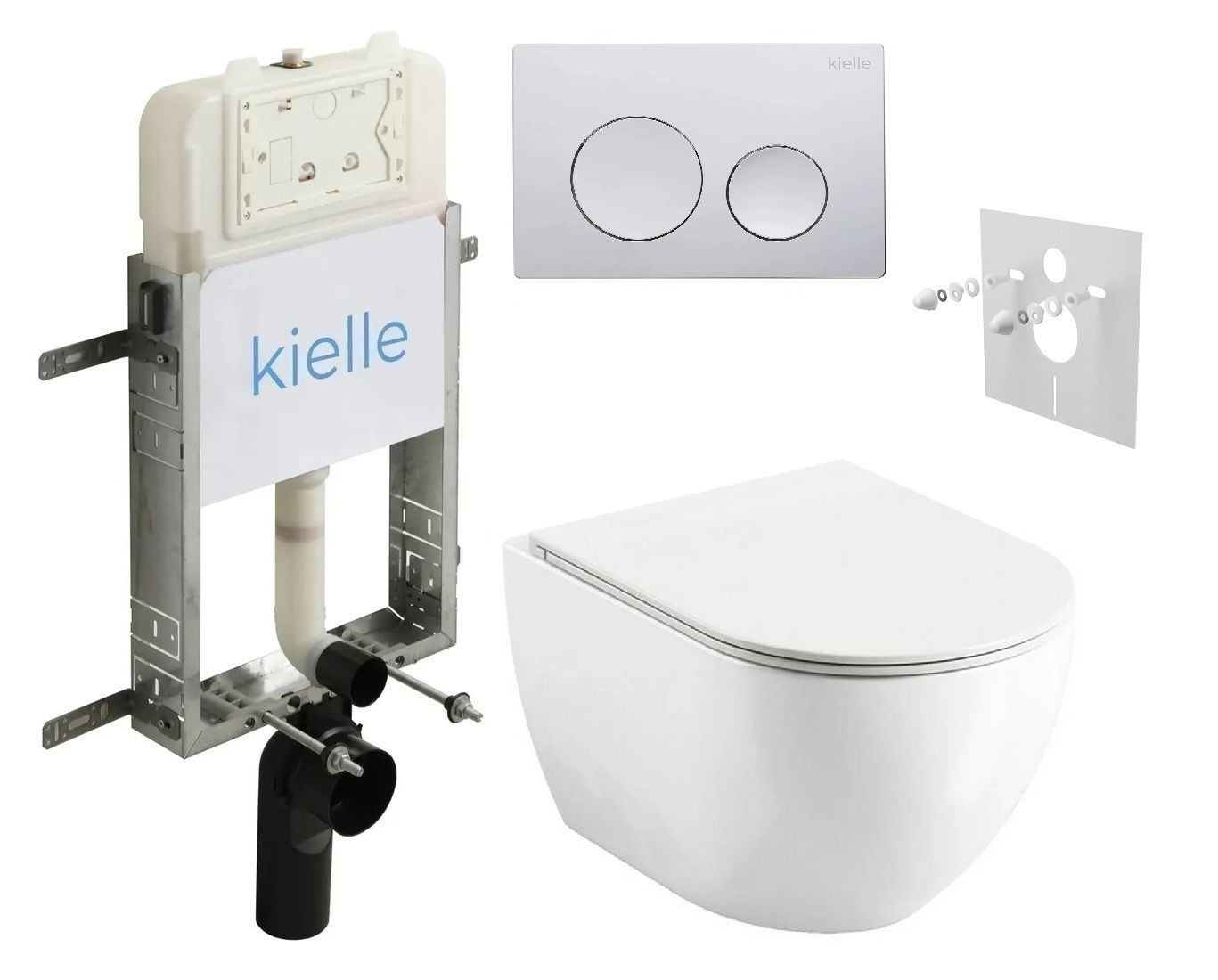 kielle Set modulu na zamurovanie, EBS Urban City WC, WC doska softclose a splachovacie tlačidlo, chróm lesklá KKE074