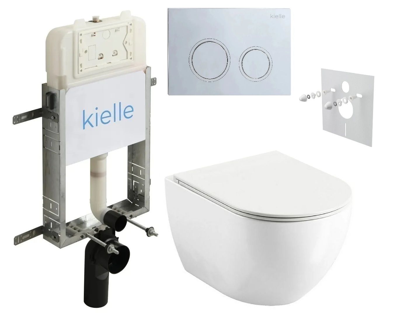 kielle Set modulu na zamurovanie, EBS Urban City WC, WC doska softclose a splachovacie tlačidlo, chróm lesklý KKE077