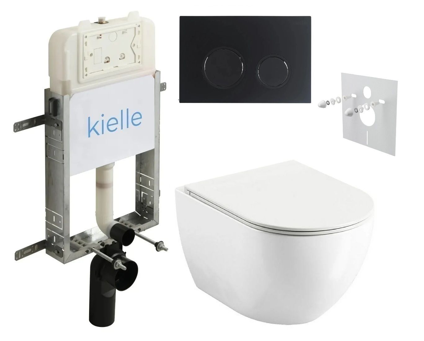 kielle Set modulu na zamurovanie, EBS Urban City WC, WC doska softclose a splachovacie tlačidlo, matná čierna KKE078