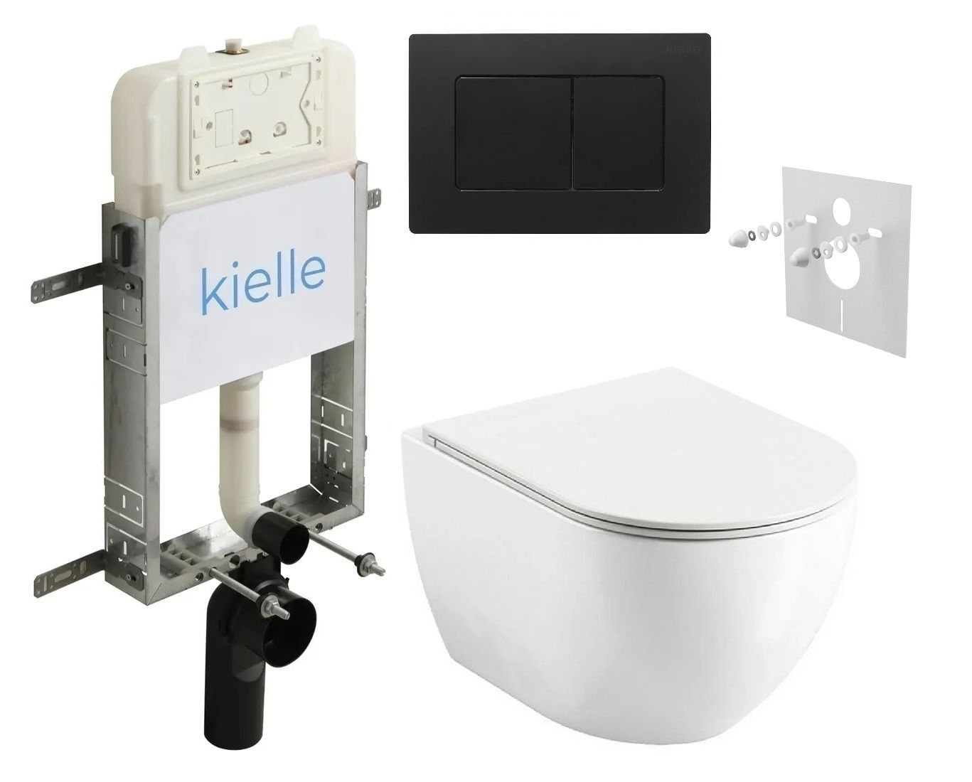 kielle Set modulu na zamurovanie, EBS Urban City WC, WC doska softclose a splachovacie tlačidlo, matná čierna KKE081