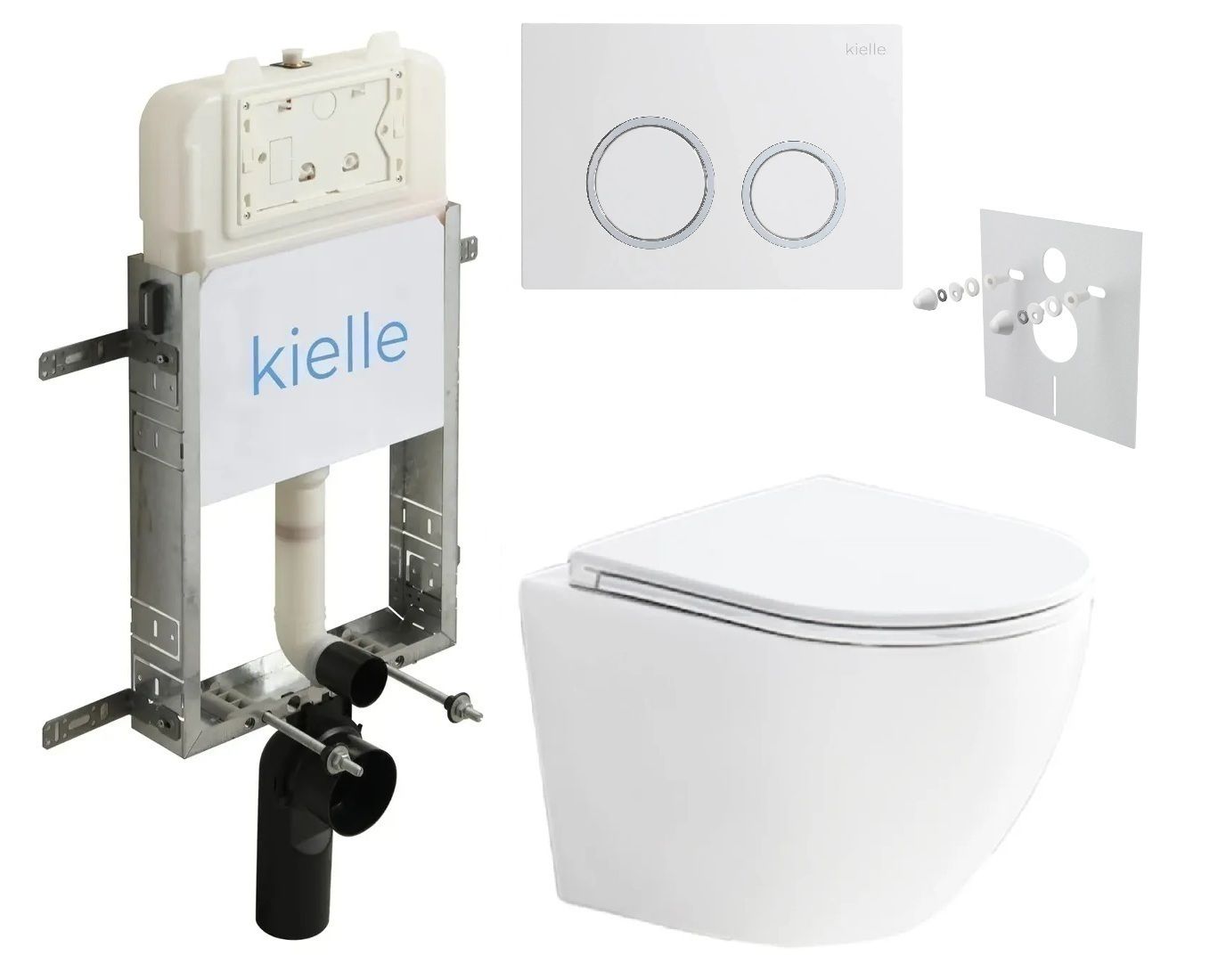 kielle Set modulu na zamurovanie, EBS Urban WC, WC doska softclose a splachovacie tlačidlo, biela lesk/chróm KKE085