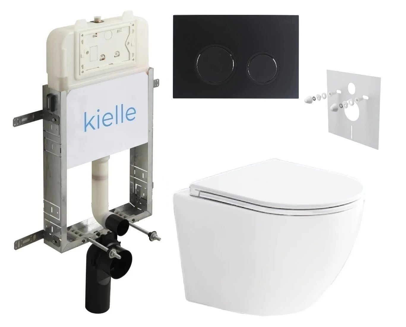 kielle Set modulu na zamurovanie, EBS Urban WC, WC doska softclose a splachovacie tlačidlo, matná čierna KKE087