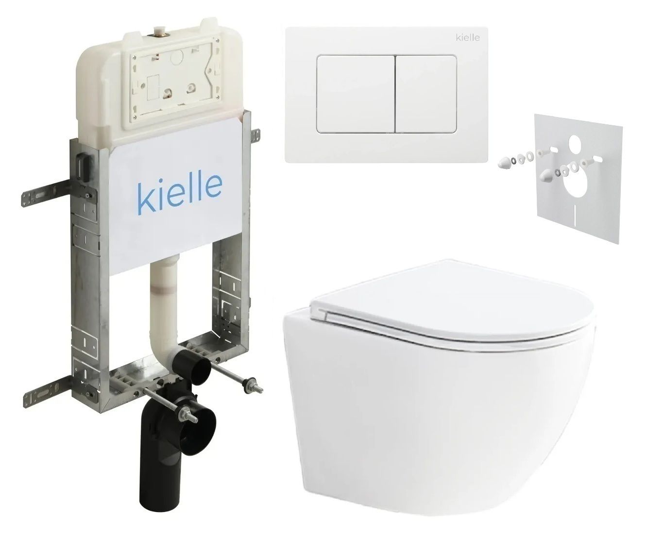 kielle Set modulu na zamurovanie, EBS Urban WC, WC doska softclose a splachovacie tlačidlo, biela lesklá KKE088