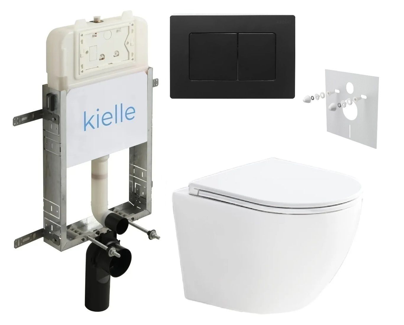 kielle Set modulu na zamurovanie, EBS Urban WC, WC doska softclose a splachovacie tlačidlo, matná čierna KKE090