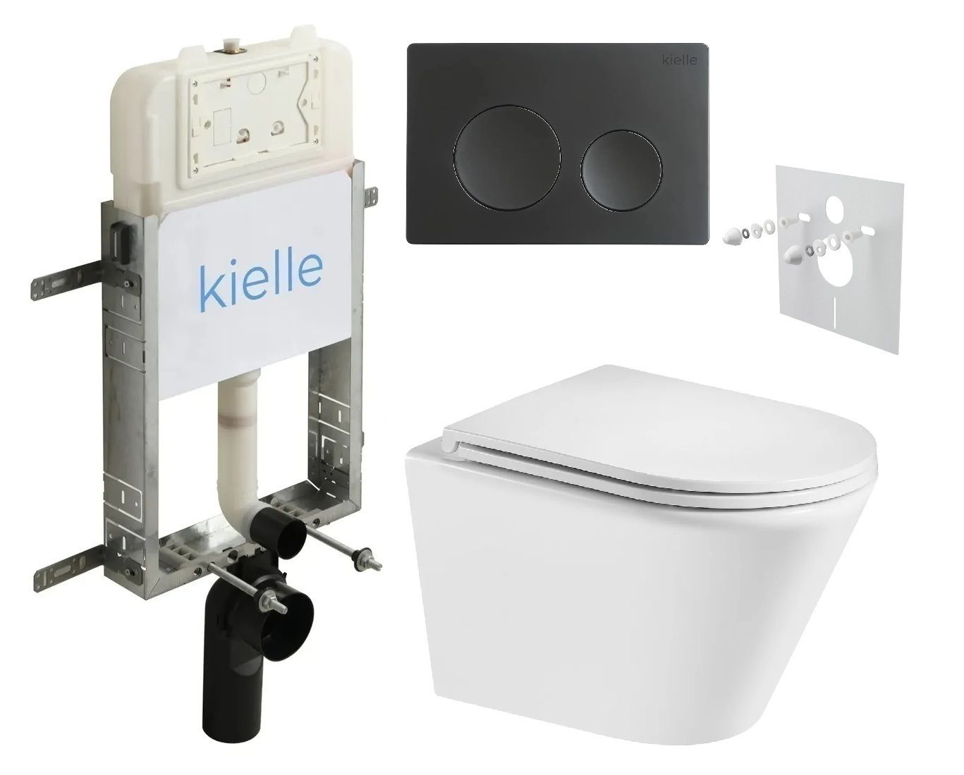 kielle Set modulu na zamurovanie, EBS Spinex WC, WC doska softclose a splachovacie tlačidlo, matná čierna KKE093