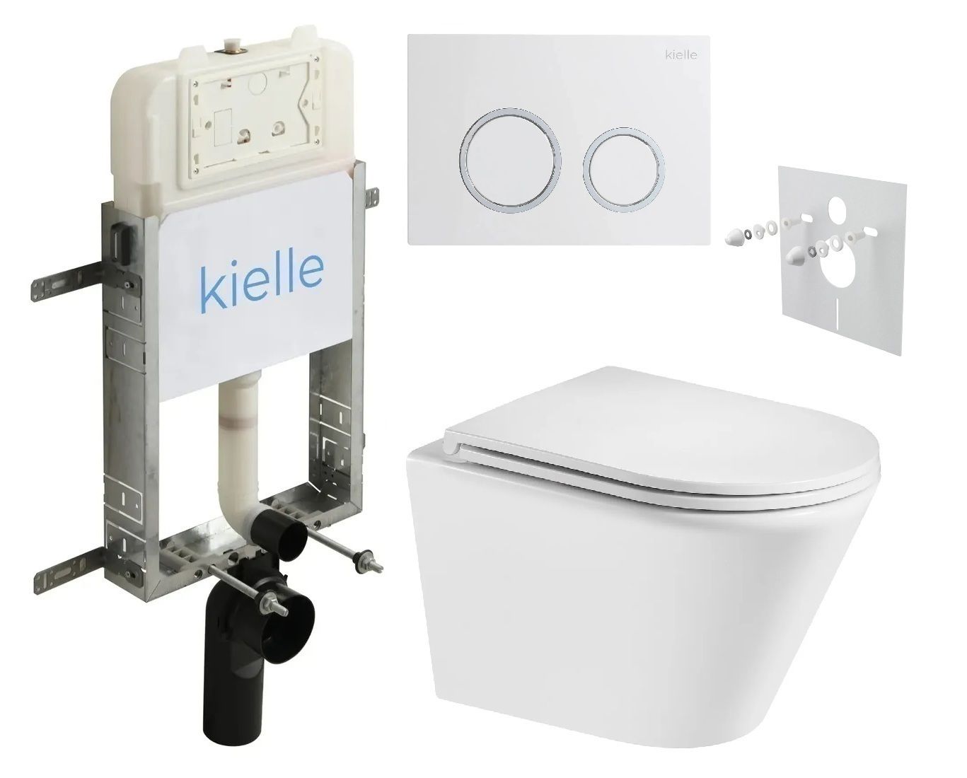kielle Set modulu na zamurovanie, EBS Spinex WC, WC doska softclose a splachovacie tlačidlo, biela lesk/chróm KKE094