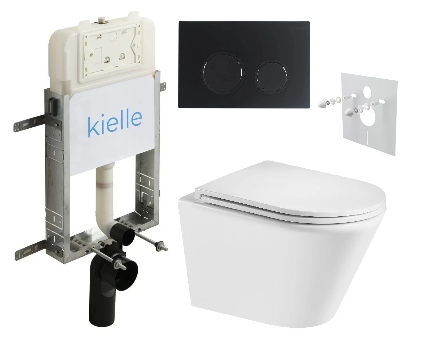 kielle Set modulu na zamurovanie, EBS Spinex WC, WC doska softclose a splachovacie tlačidlo, matná čierna KKE096
