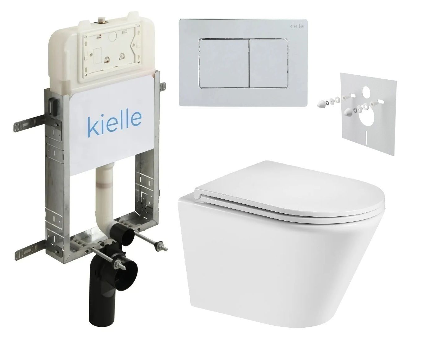 kielle Set modulu na zamurovanie, EBS Spinex WC, WC doska softclose a splachovacie tlačidlo, chróm lesklý KKE098