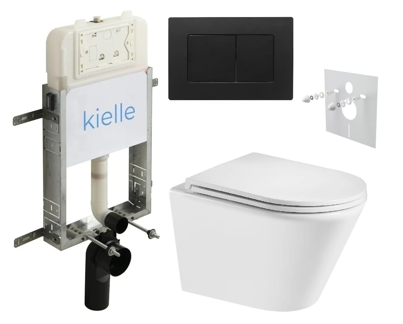 kielle Set modulu na zamurovanie, EBS Spinex WC, WC doska softclose a splachovacie tlačidlo, matná čierna KKE099