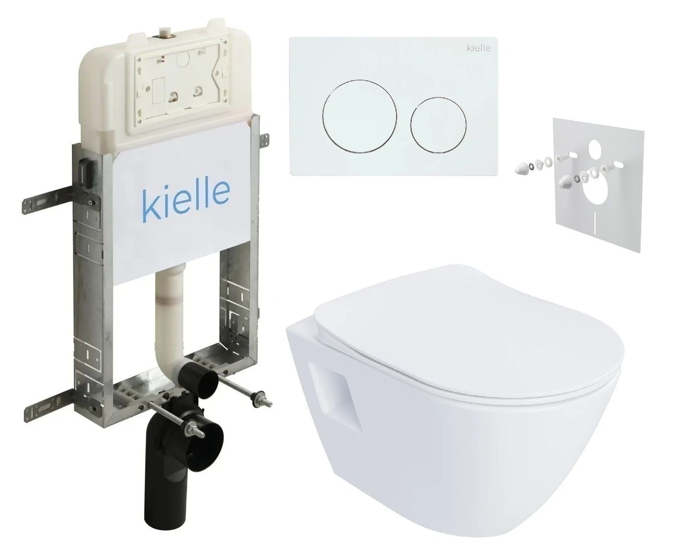 kielle Set modulu na zamurovanie, EBS Urban WC, WC doska softclose a splachovacie tlačidlo, biela lesklá KKE100
