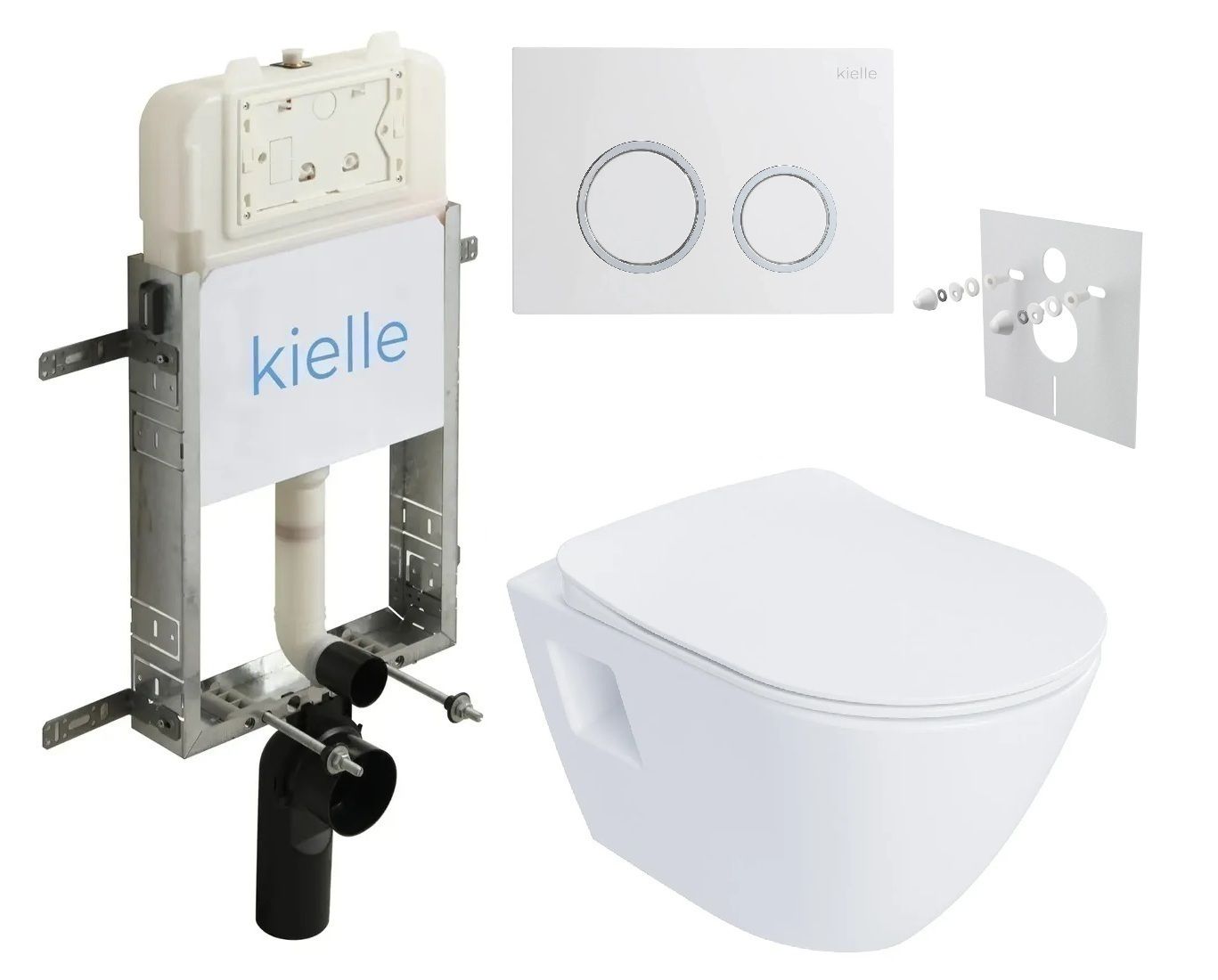 kielle Set modulu na zamurovanie, EBS Urban WC, WC doska softclose a splachovacie tlačidlo, biela lesk/chróm KKE103