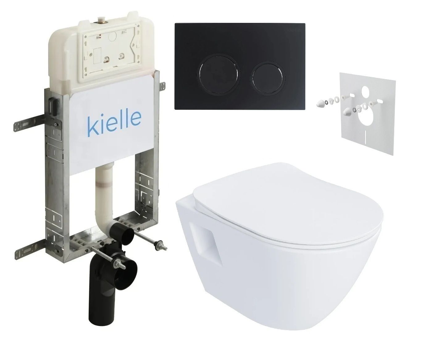 kielle Set modulu na zamurovanie, EBS Urban WC, WC doska softclose a splachovacie tlačidlo, matná čierna KKE105