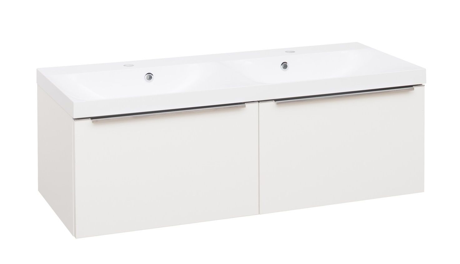 EBS Nevio Skrinka a umývadlo 121 cm, 2 zásuvky, biela lesklá