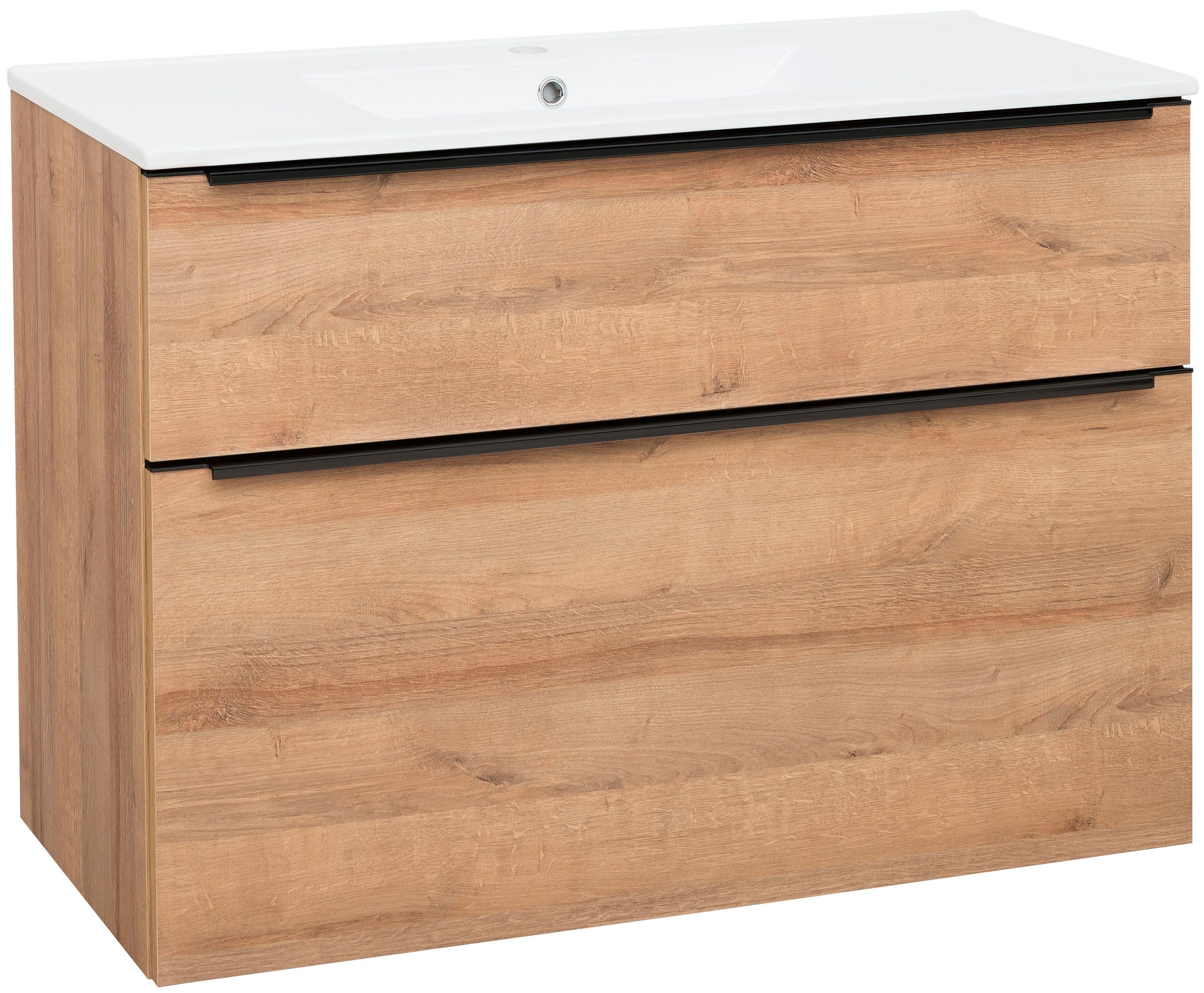 EBS Nevio B Skrinka s čiernou úchytkou + umývadlo Slim 101 cm, dub Riviera