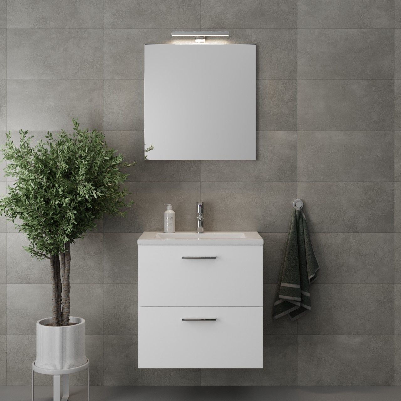 EBS Tami Skrinka s umývadlom 60 cm, zrkadlom a osvetlením, biely lesk